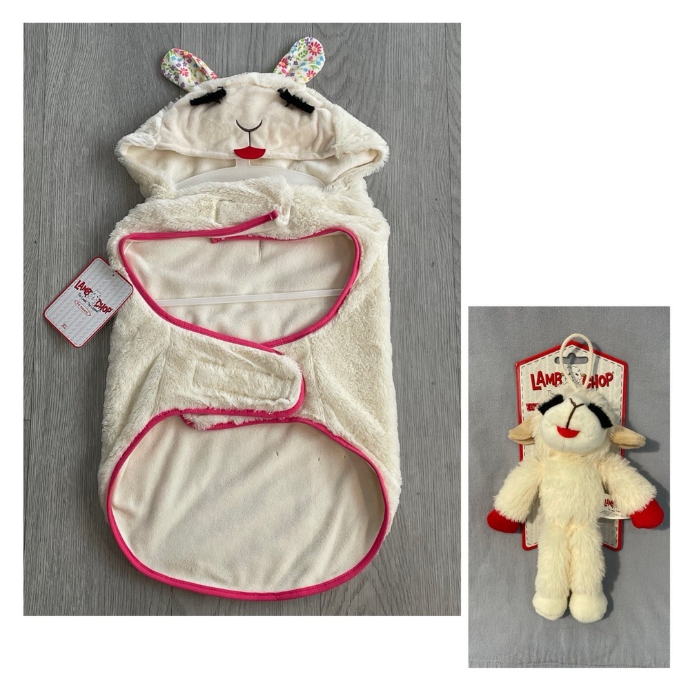 NEW READ Cute Lamb Chop w/ Bunny Ears Fluffy Dog Costume & Squeak Toy - Size XL‎